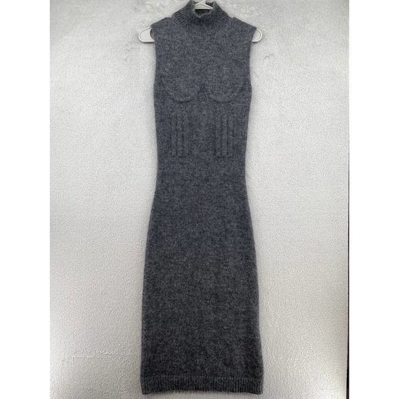 Fendi Cashmere Dress Womens IT 38 USA 2 Gray Knit Mohair Blend Bodycon Mock Neck - Picture 1 of 16
